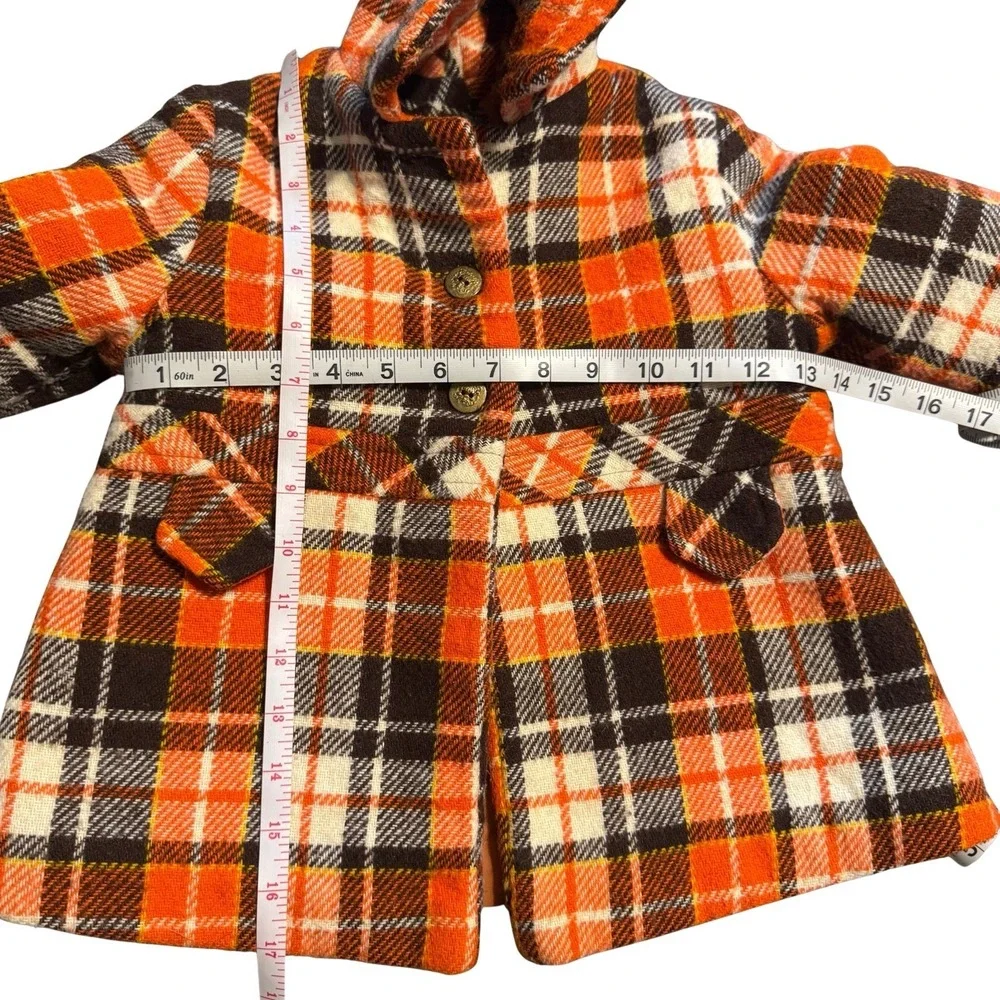 Vintage Sears Plaid‎ Hooded Coat Toddler Girls 3T Quilted Lined Fall Jacket